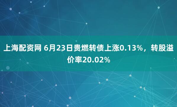 上海配资网 6月23日贵燃转债上涨0.13%，转股溢价率20.02%